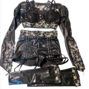 Glamour mature faux leather rocker goth Dance Custom solo costume 4 piece SA